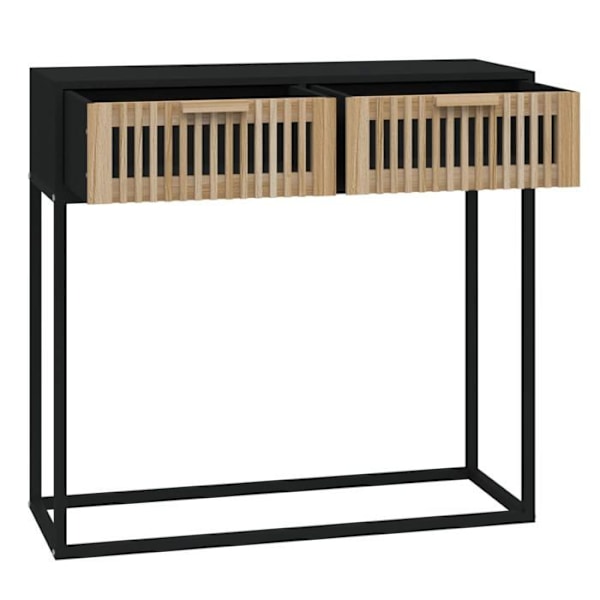 Moderne konsolbord til entre, sidebord med skuffer 80 x 30 x 75 cm ingeniørtræ og sort jern DEC032164 kastanj