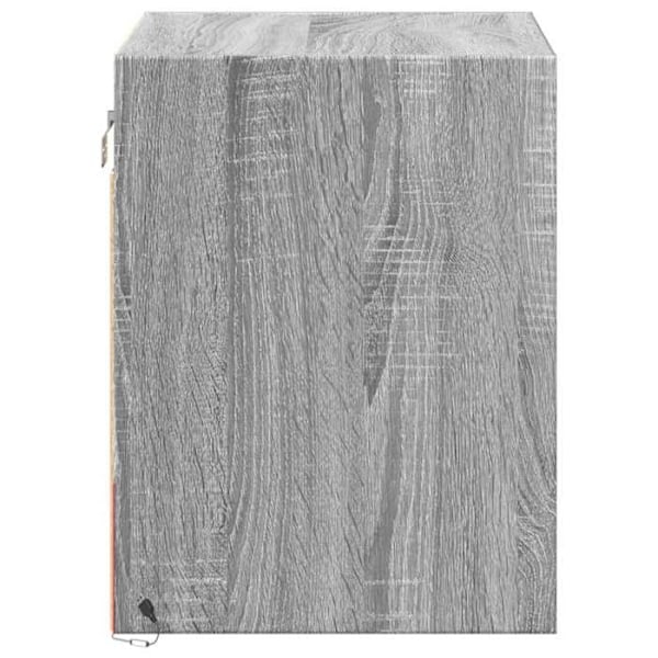 Seinäkiinnitteinen yöpöytä LED-valoilla ja ovellisella lokeroilla 45 x 31 x 40,5 cm harmaata teknistä puuta DEC034215 kastanj