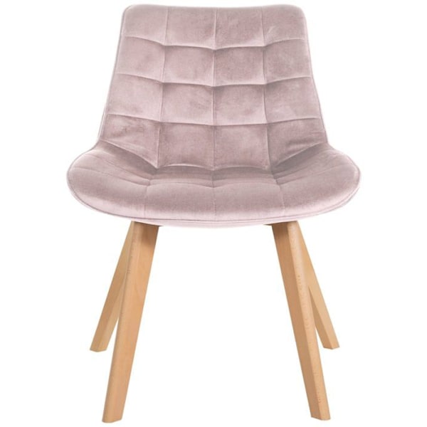Set med 2 st stolar i skandinavisk design för matsalen med fyrkantiga sömmar i rosa sammet och ben i ljust trä 10_0001682 kastanj