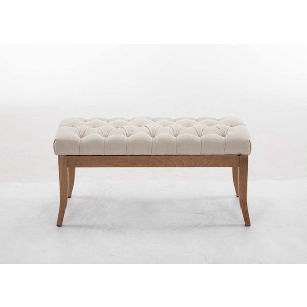 Chesterfield-mallinen pankki 100 cm koristeompeleilla, vaaleasta puusta valmistetuilla jaloilla, vaaleancremestä kankaasta. kastanj
