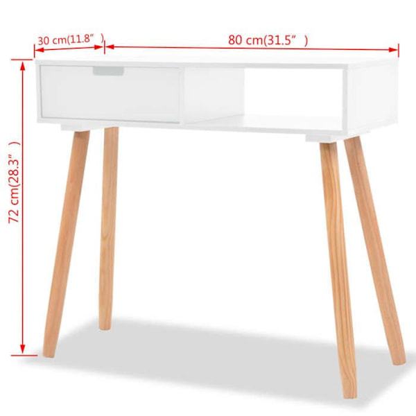 Toimiva ja tyylikäs konsolipöytä, jossa on laatikoita, koko 80 x 30 x 72 cm, MDF valkoinen DEC031736 Vit