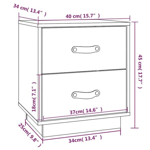 Sängbord med två lådor 40 x 34 x 45 cm vit furu DEC036210 Vit