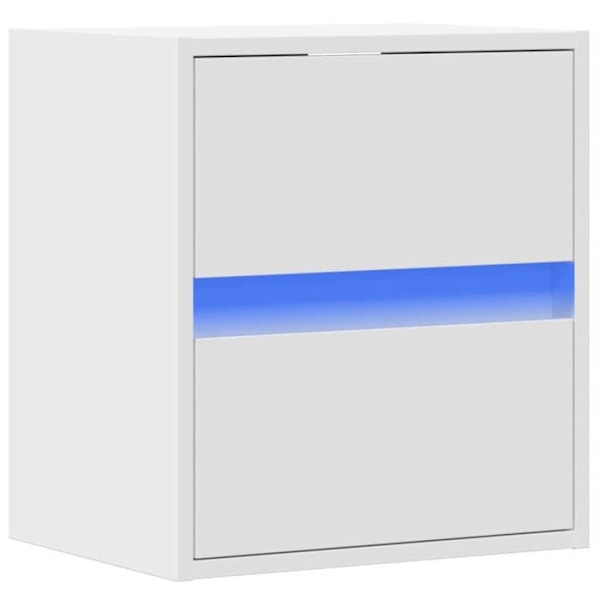 Væghængt natbord med LED-lys 41 x 31 x 45 cm i hvidt ingeniørt træ DEC034165 Vit