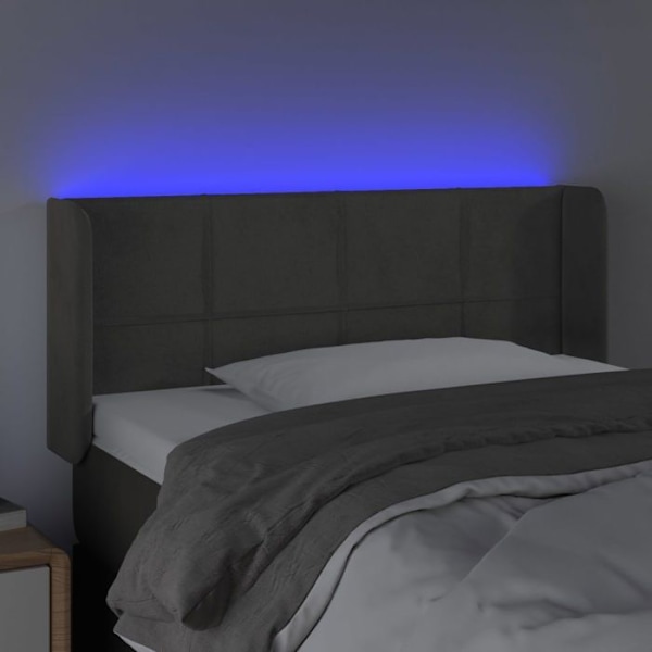 Sengegavl tilbehør til soveværelse møbel med LED 103 x 16 x 78/88 mørkegrå fløjl