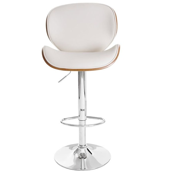 Barstol x1 retro design i creme PVC, valnød træ og metal 04_0001217 kastanj