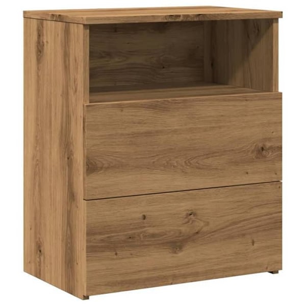 Sæt med 2 natborde med to skuffer og åbent rum 50 x 32 x 60 cm af ingeniørtræ i egetræfarve DEC035054 kastanj