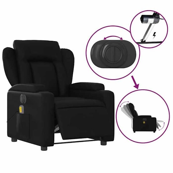 TV-recliner med massagefunktion, elektrisk, 6 massagepunkter i sort PVC DEC027214 Svart