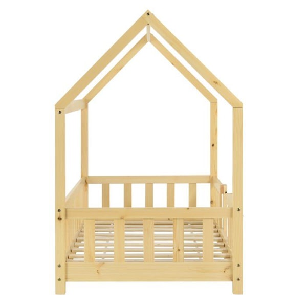 Barnsäng för barn med galler och ribbotten i naturlig furu 70 x 140 cm 03_0005487 kastanj