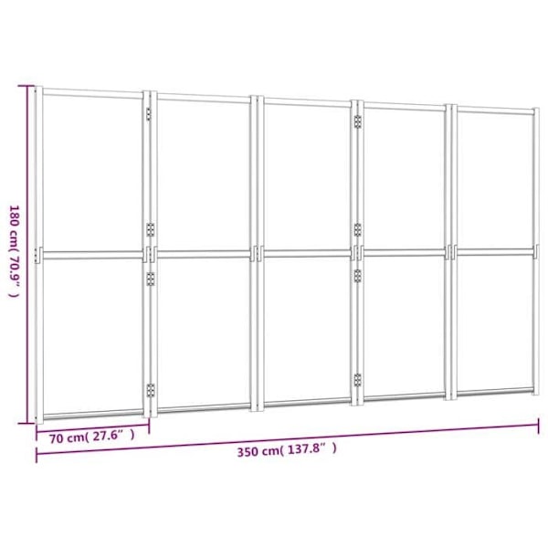 Paravent separator for room partition 5 panels x black 350 x 180 cm textilene black and wood DEC031018 kastanj