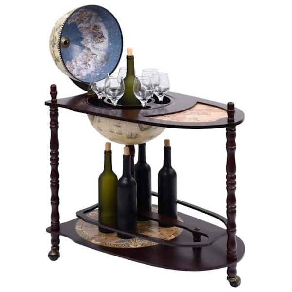 Globe bar stöd för vin självständigt glob eucalyptus trä grön och brun 70 x 45 x 88 cm DEC024446 kastanj