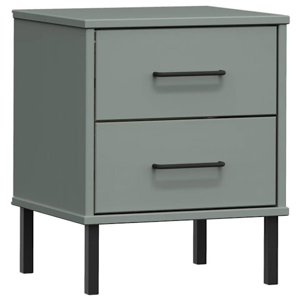 Natteskab med 2 skuffer og metalben 40 x 35 x 48,5 cm i massiv grå fyrretræ DEC033243 kastanj