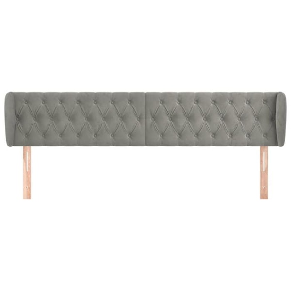 Hovedgærde til soveværelse, polstret møbel med sidelæder 203 x 23 x 78/88 cm lysegrå velourstoff.