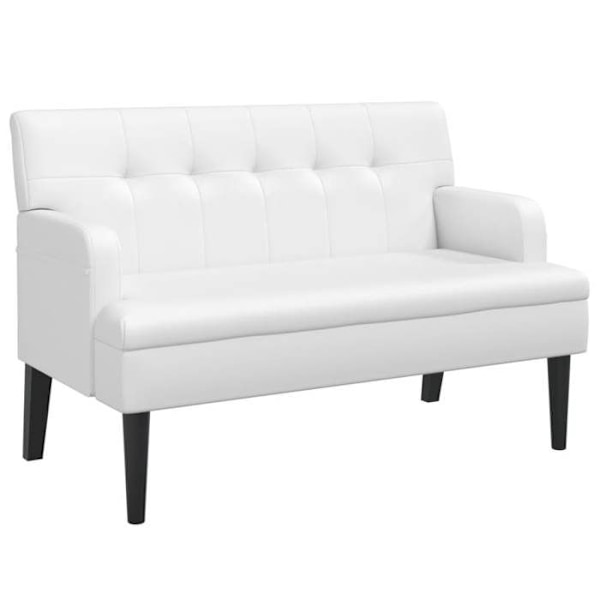 Pehmustettu penkki selkänojan ja käsinojien kanssa 112 x 65,5 x 75 cm valkoista PVC:tä DEC024638 Vit