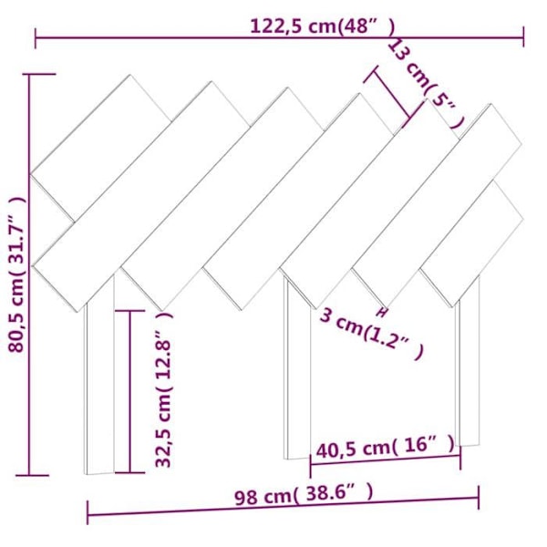 Hovedgavl til seng, tilbehør til soveværelse, palledesign, 122,5 x 3 x 80,5, massiv fyrretræ.
