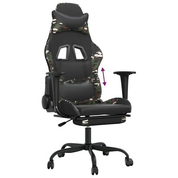 Kontorstol gamer med hjul og fodstøtte, sort og grøn camouflage PVC DEC025763 Svart