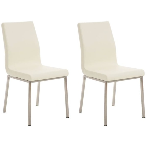 Sæt med 2 spisestole i stilren PVC creme og rustfrit stål 10_0001611 Grädde