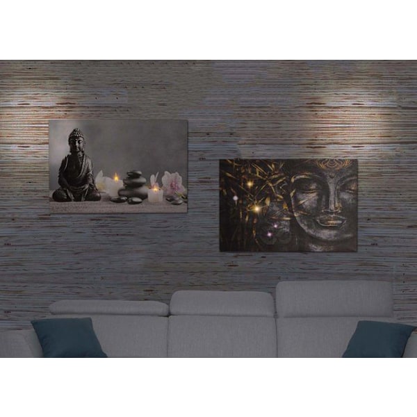 Set om 2 LED-ljusa tavlor väggtavla 40x60 cm timer Buddha + ljus 04_0000452 Flerfärgad