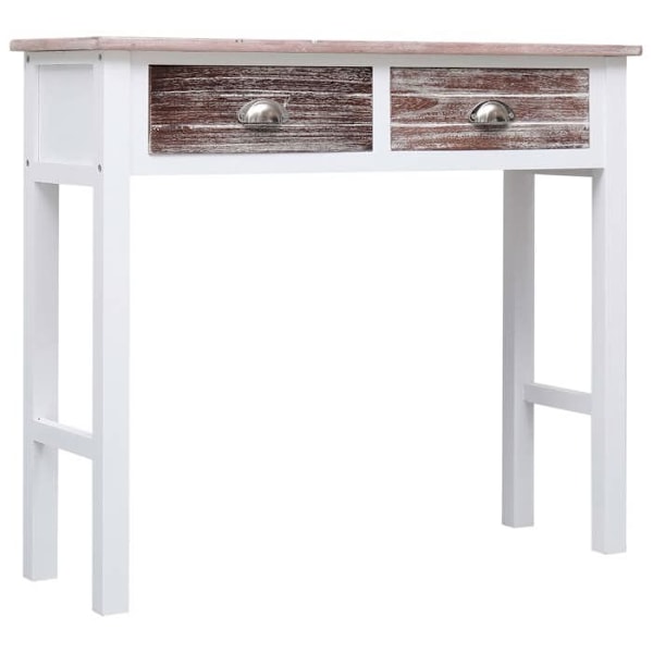 Praktisk konsolbord med opbevaringsskuffer 90 x 30 x 77 cm i brun og hvid træ DEC032041 Vit