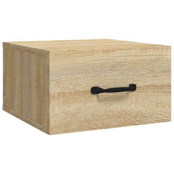 Sæt med 2 væghængte natborde med skuffe 35 x 35 x 20 cm ingeniørtræ i egetræ farve DEC036069 kastanj