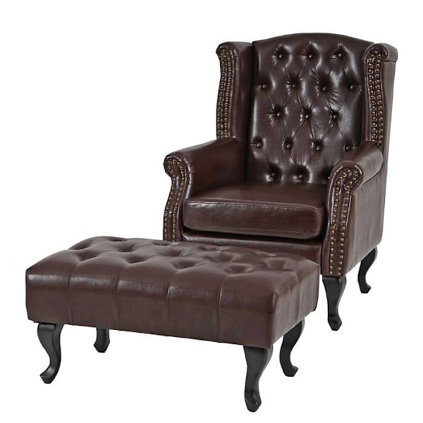 Chesterfield avkopplingsfåtölj i antikbrunt syntetmaterial med fotstöd 04_0003116 kastanj