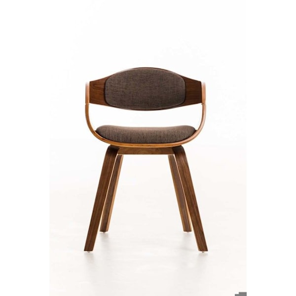 Stol til kontor uden hjul, besøgsstol i stof og træ, retro design og komfort, minimum valnøddebrun.