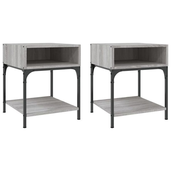 Set med 2 sängbord med hylla 40 x 41 x 50 cm engineeringträ grå och järn DEC035727 kastanj