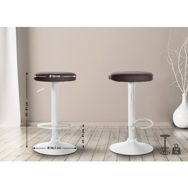Barstolar - Décoshop26 - TDB10678 - Set om 2 - Höjdjusterbara - Modern design Vit