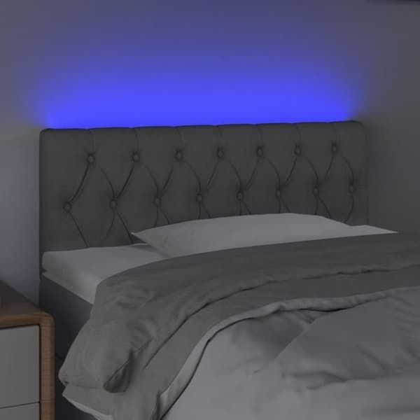 Sänggavel till sovrum möbel med LED 90 x 7 x 78/88 ljusgrå tyg