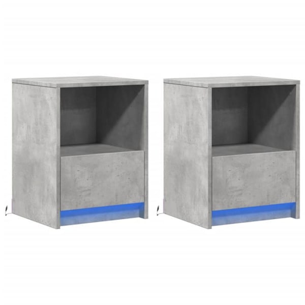 Sæt med 2 natborde med skuffe og LED 38 x 34 x 50 cm i betonfarvet ingeniørtræ DEC032854 kastanj