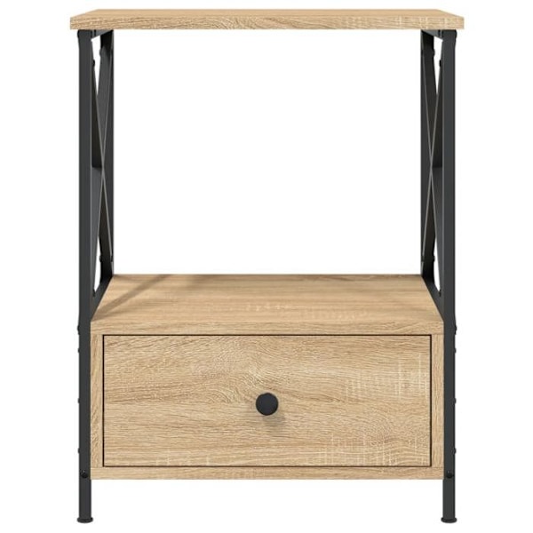 Sæt med 2 natborde med skuffe og hylde 50 x 41 x 65 cm ingeniørtræ i egetræ farve DEC035293 kastanj