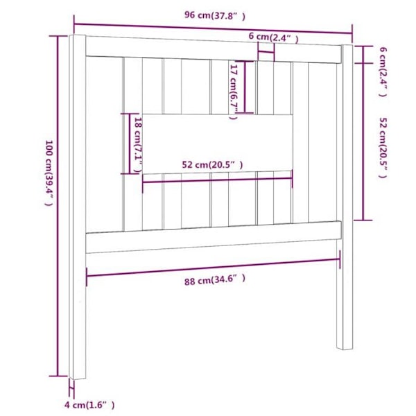 Hovedgærde til soveværelse møbel 96 x 4 x 100 cm massivt træ lys brun TDL0202813