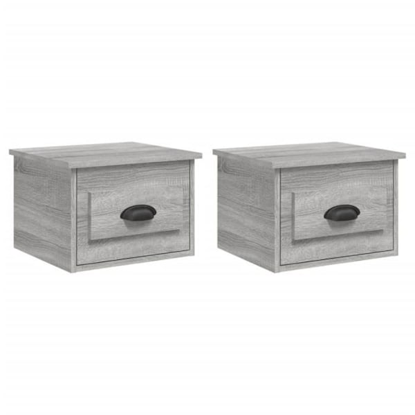 Set med 2 väggmonterade sängbord med låda 41,5 x 36 x 28 cm grå ingenjörsträ DEC036111 kastanj