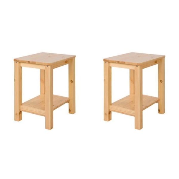 Sängbord - Naturlig - Paket med 2 - Massivt trä - 1 hylla - Lätt montering Naturlig