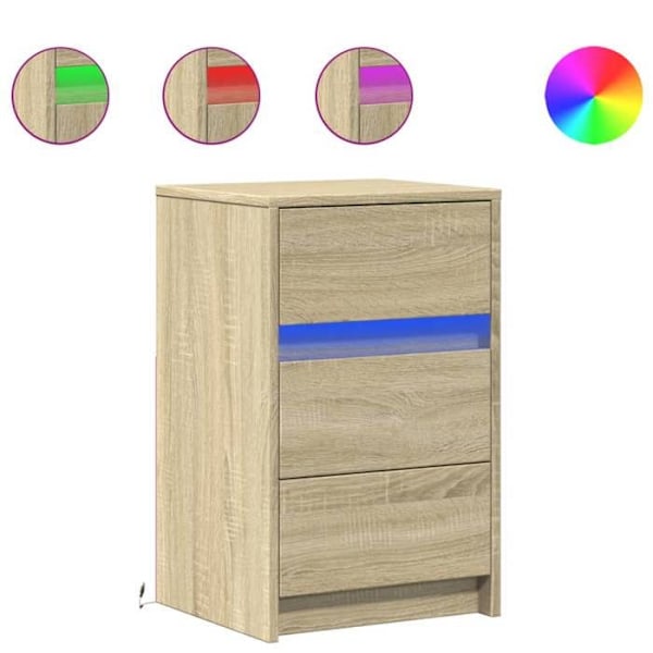 Natskab med skuffer og LED 38 x 34 x 61 cm iingeniørtræ i egetræsfarve DEC032775 kastanj