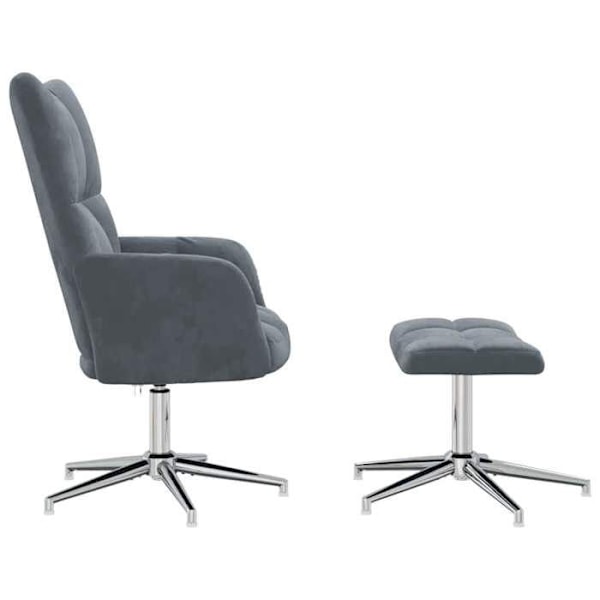 Lounge fåtölj designad soffa med fotpall i mörkgrå sammet DEC026593 Grå