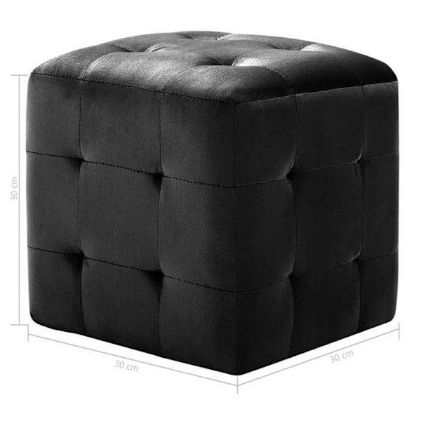 Sæt med 2 taburetter poufs med ben 30 x 30 x 30 cm sort fløjlsstof med knap DEC032759 Svart