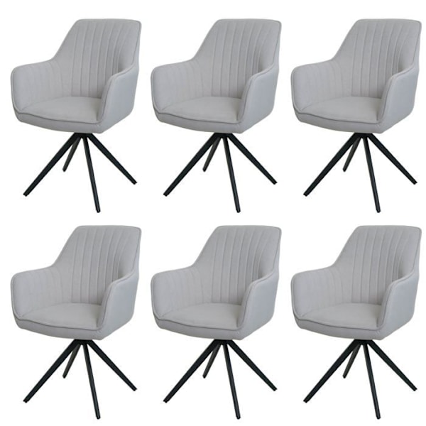 Set om 6 matstolar med armstöd, snurrande sits i cremefärgad tyg, trebent ram 04_0007746 Grädde