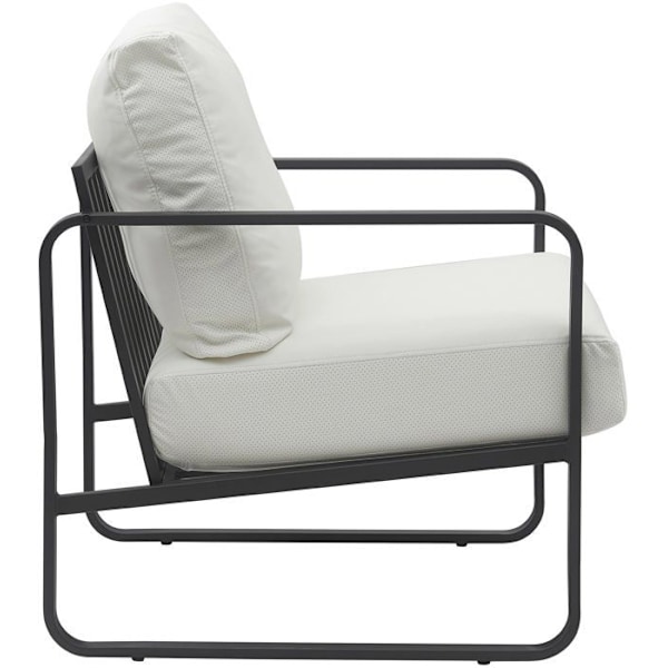 Retro chic design loungefåtölj i vit PVC med ram i matt svart metall 10_0002816 Vit