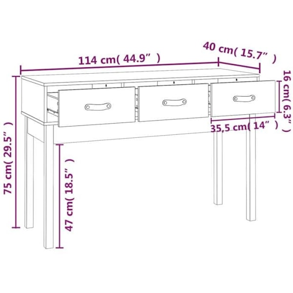 Praktisk konsolbord med lådor för en organiserad hall 114 x 40 x 75 cm i vit furun DEC031696 Vit