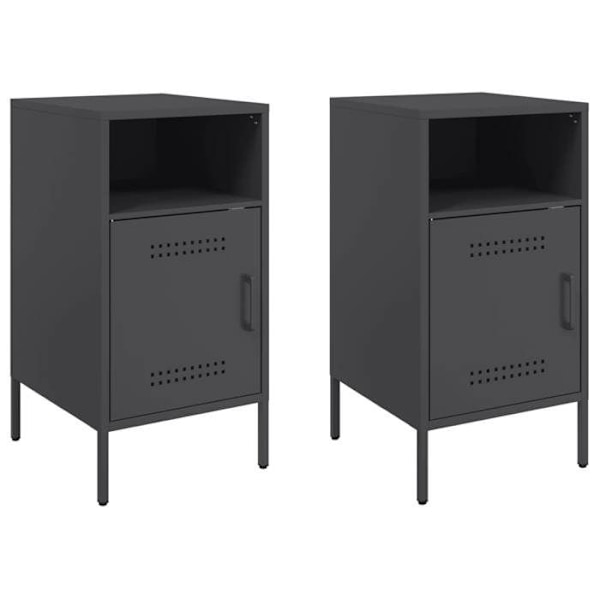 Sæt af 2 natborde med skab med dør 36 x 39 x 68 cm sort stål DEC035488 Svart