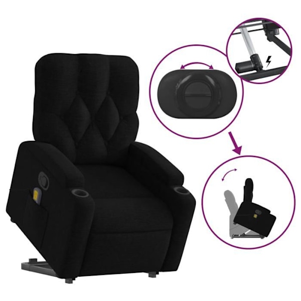 Tv-lænestol med massagefunktion, justerbar med vibrationsmassage fra 6 punkter i sort stof DEC027067 Svart