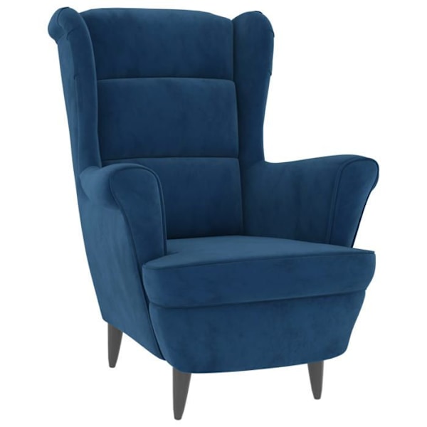 Lounge lænestol stue soveværelse komfortabel med armlæn i blå velour DEC026857 Blå
