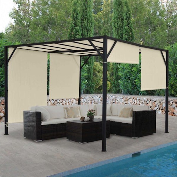 Pergola båge paviljong för trädgård altan markis stabil stålkonstruktion 6 + öppet tak crème 3 x 3m