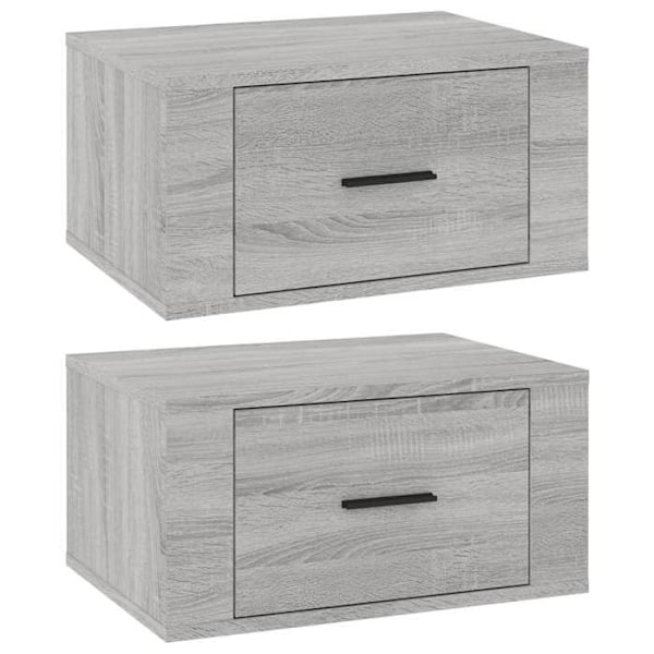 Sæt af 2 vægmonterede natborde med skuffe 50 x 36 x 25 cm ingeniørtræ grå DEC036116 kastanj