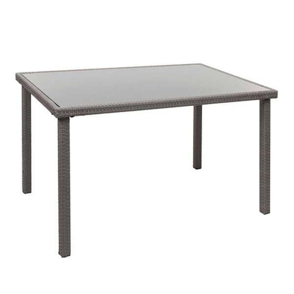 Grå polyrotin trädgårdsbord med glasplatta balkong 120 x 75 cm 04_0008549 Grå