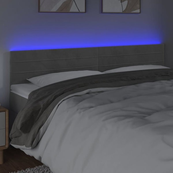 Hovedgavl - TDL - 180 x 5 x 78/88 cm - Lys grå fløjl - Indbygget LED - 1 person