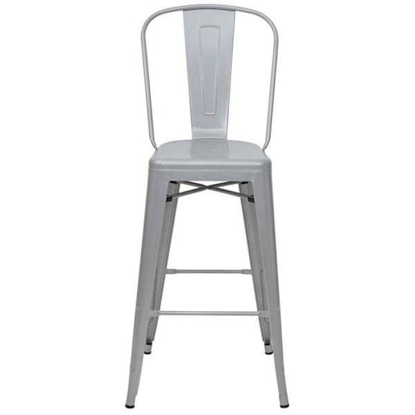 Set med 2 barstolar med ryggstöd och fotstöd i grå metall, industriell design 04_0007452 Grå