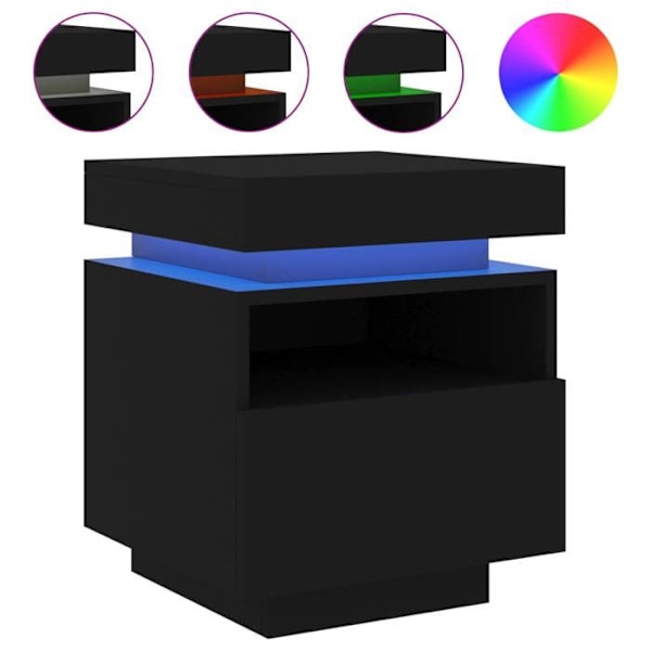 Yöpöytä, jossa on laatikko ja RGB LED-valo, mitat 40 x 39 x 48,5 cm, musta insinööripuu DEC032780 kastanj