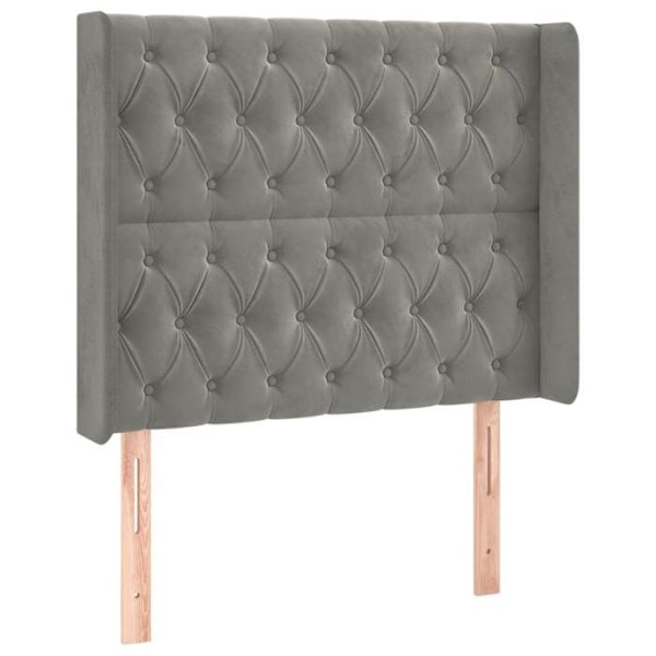 Huvudgavel till säng med sidodel 103 x 16 x 118/128 grått sammetskläde.