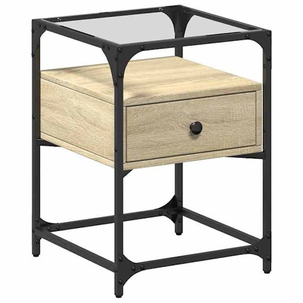 Yöpöytä laatikolla 40 x 40 x 55 cm engineered wood tammen värinen lasi ja teräs DEC033859 kastanj